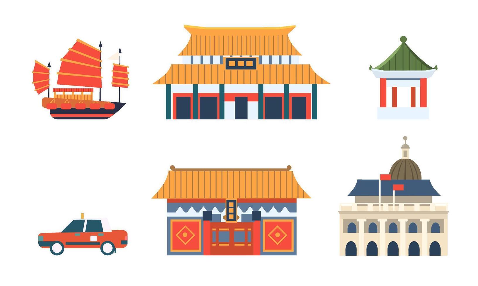 Chinese Traditional Architectural and Cultural Symbols Set, Travel to Asian Countries Illustration vector