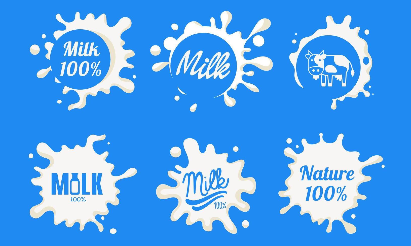Natural Milk Logo Templates Set, Organic Dairy Product Labels Illustration vector