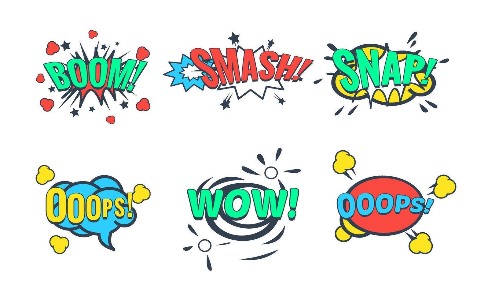 Comic Speech Bubble with Text Set, Comic Sound Effects, Wow, Boom, Snap, Smash Illustration vector