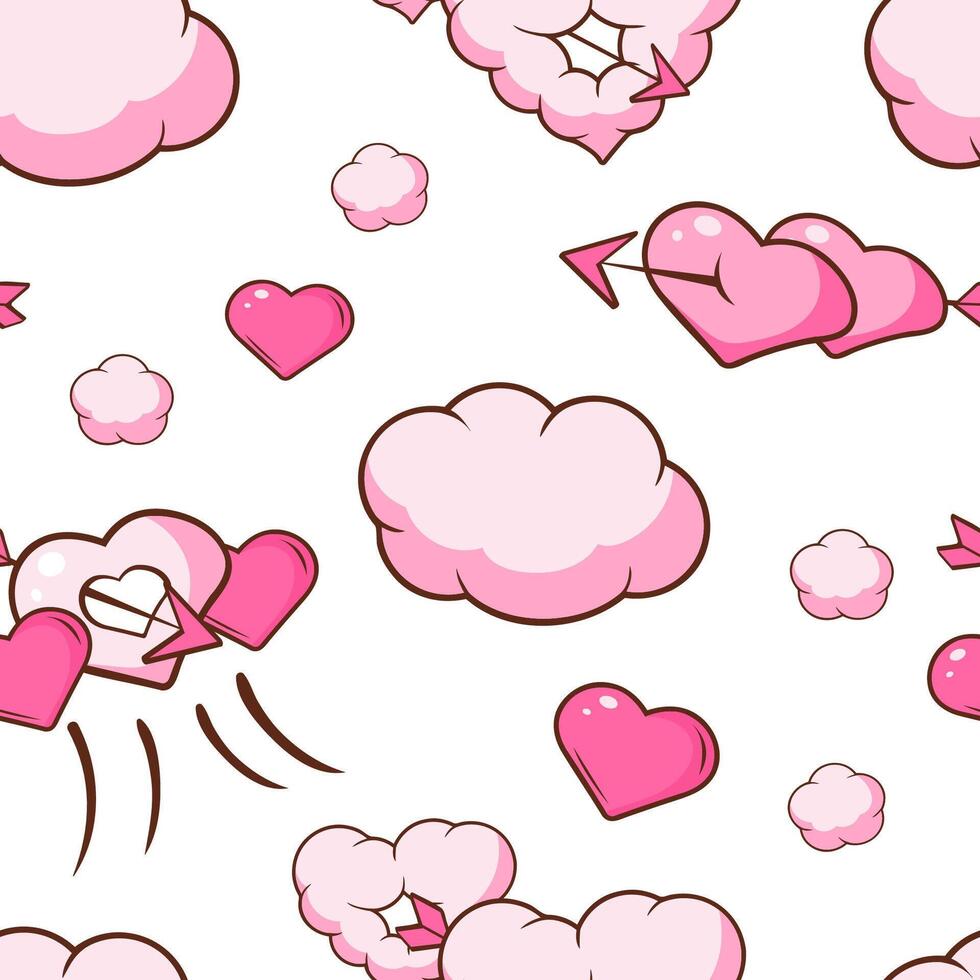 Cute Pink Couds and Hearts Seamless Pattern, Valentines Day, Romantic Date Design Element Can Be Used for Wallpaper, Packaging, Background Illustration vector