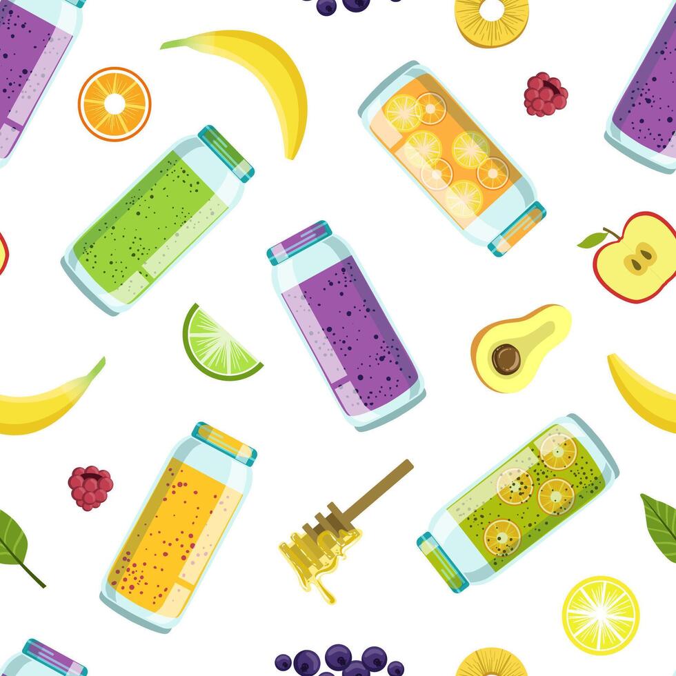 Fresh Smoothies, Vegetables and Fruits Seamless Pattern, Natural Vegetarian Healthy Food Design Element Can Be Used for Textile, Wallpaper, Packaging, Background Illustration vector