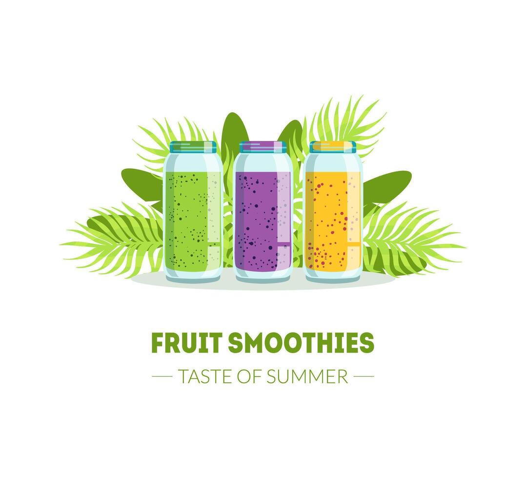 Fresh Smoothies Taste of Summer Banner Template with Vitamin Drink Cocktails, Natural Vegetarian Healthy Food, Invitation, Card, Poster, Flyer Illustration vector