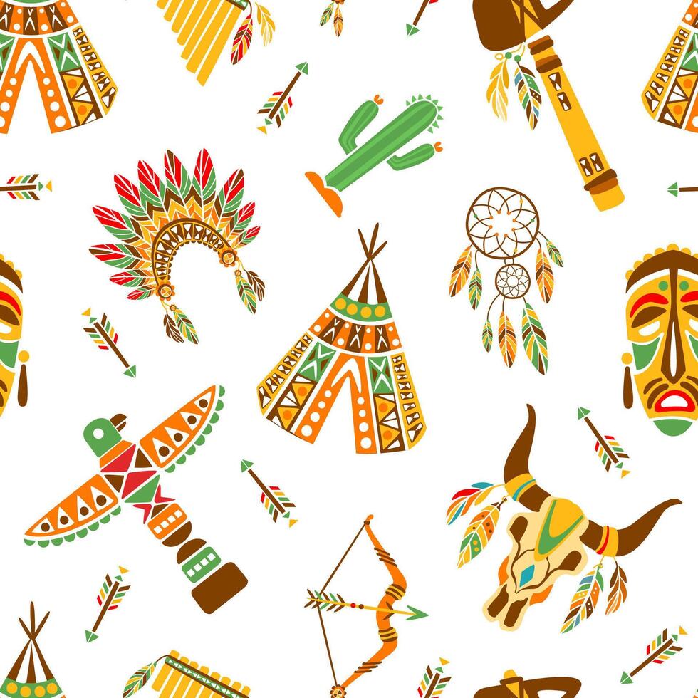 American Indians Seamless Pattern, Ethnic, Tribal Design Element Can Be Used for Textile, Wallpaper, Packaging, Background Illustration vector