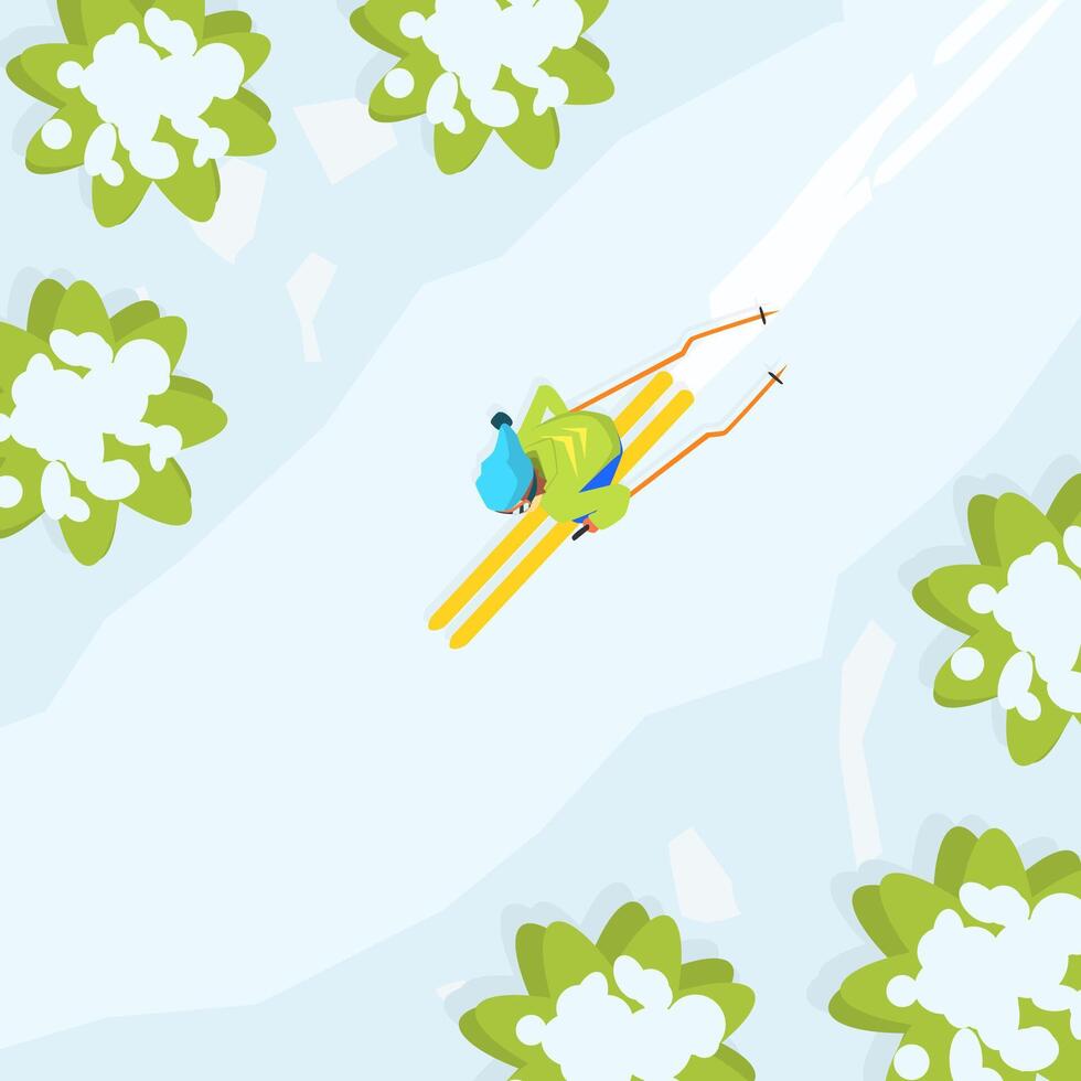 Skiing Sportsman, Male Athlete Character in Sports Uniform and Goggles, Active Sport Illustration on White Background. vector