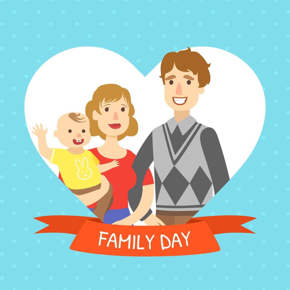 Family Day Banner Template, Cheerful Parents and Their Toddler Baby Illustration vector