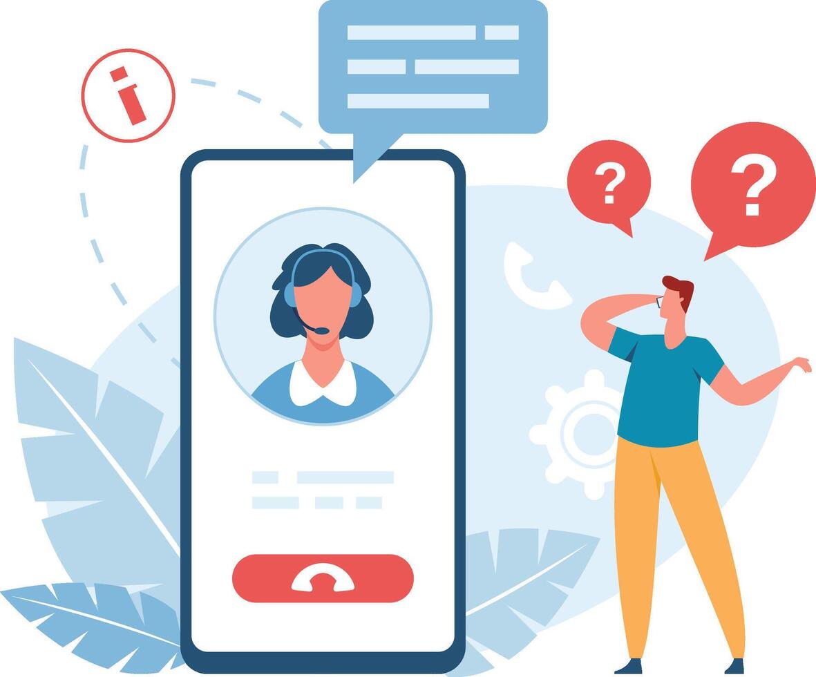en línea apoyo centrar operador Ayudar cliente resolviendo problemas utilizando móvil aplicación y Proporcionar técnico asistencia, solución de problemas y información a cliente vector