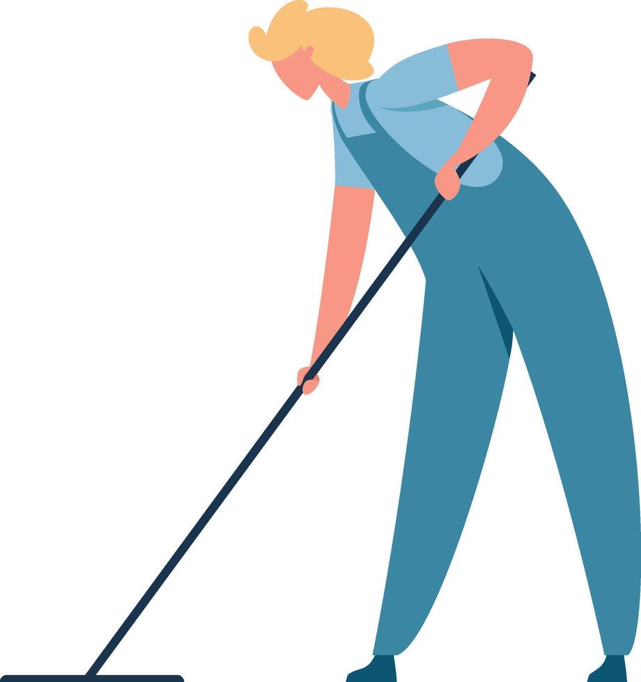Professional cleaning service worker washing floor using mop and special cleaning equipment wearing uniform and cleaning apartment, house or office vector