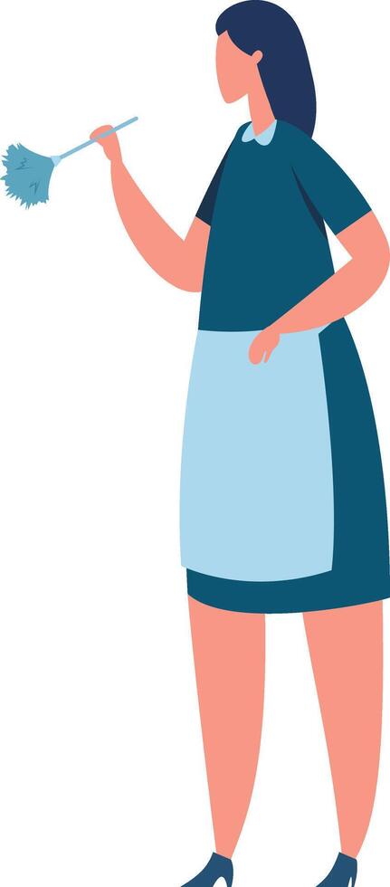 Professional cleaning service worker holding feather duster, housekeeping in hotel room, maid wearing uniform, cleaning lady, domestic help, hospitality industry vector