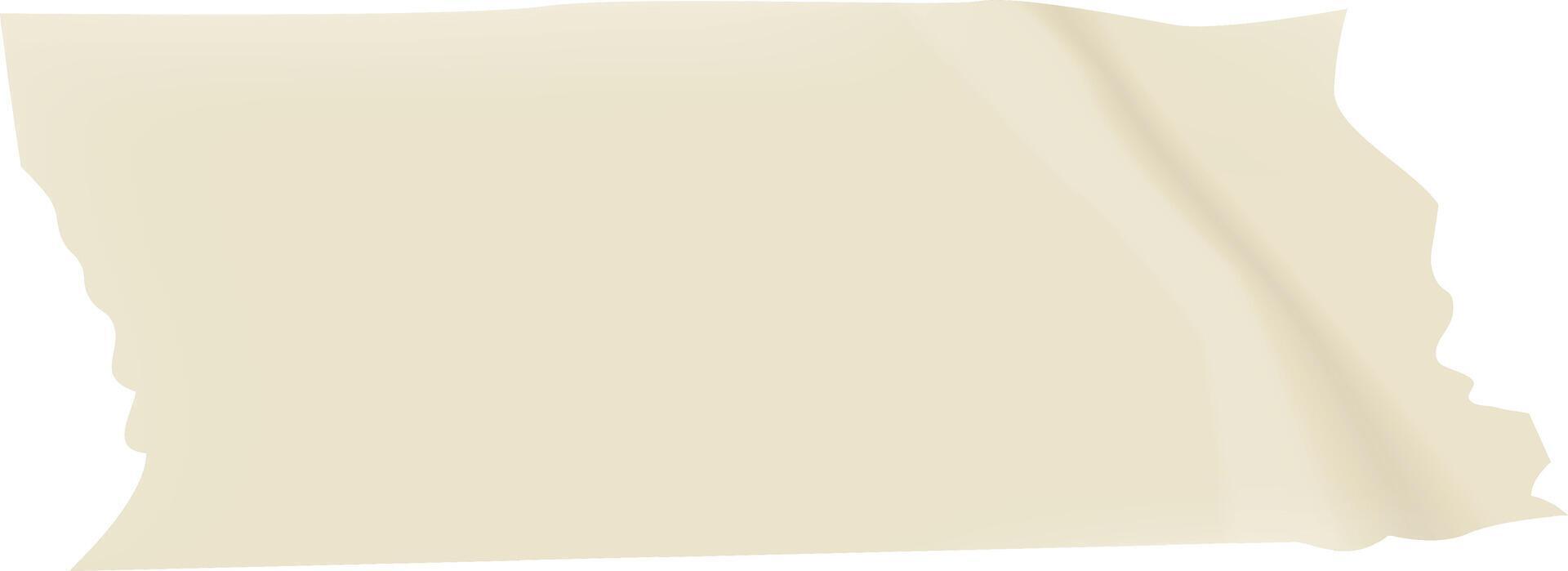Realistic beige adhesive tape with torn and curled edges waving in the wind, isolated on a white background, creating a dynamic and textured visual element vector