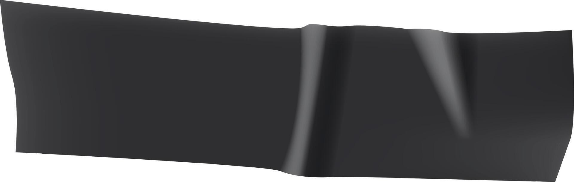 Piece of black insulating tape with folds and wrinkles creating a realistic look, isolated on a white background, perfect for graphic design and compositions vector