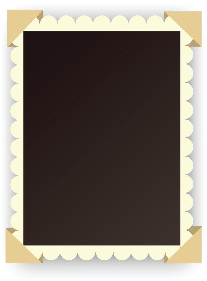 Vintage photo frame with scalloped edges and adhesive corners is waiting for a picture, isolated on white background, with gradient and shadow vector