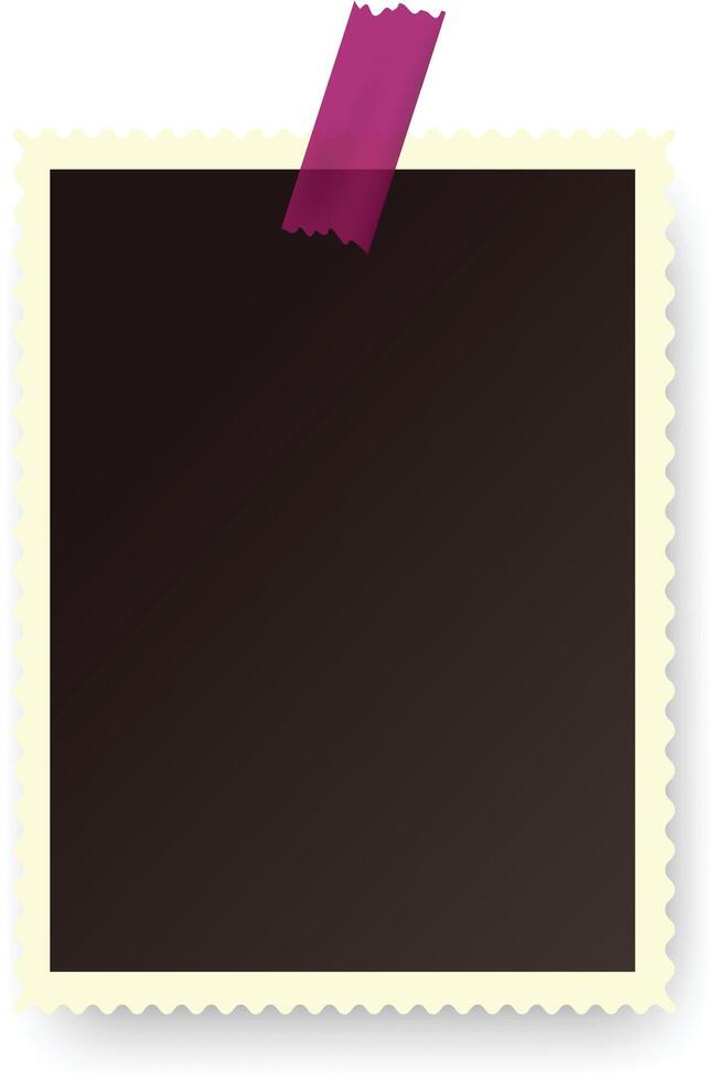 Vintage photo frame featuring purple adhesive tape, isolated on a white background, providing a perfect space for adding your image or text, evoking nostalgia and creativity vector