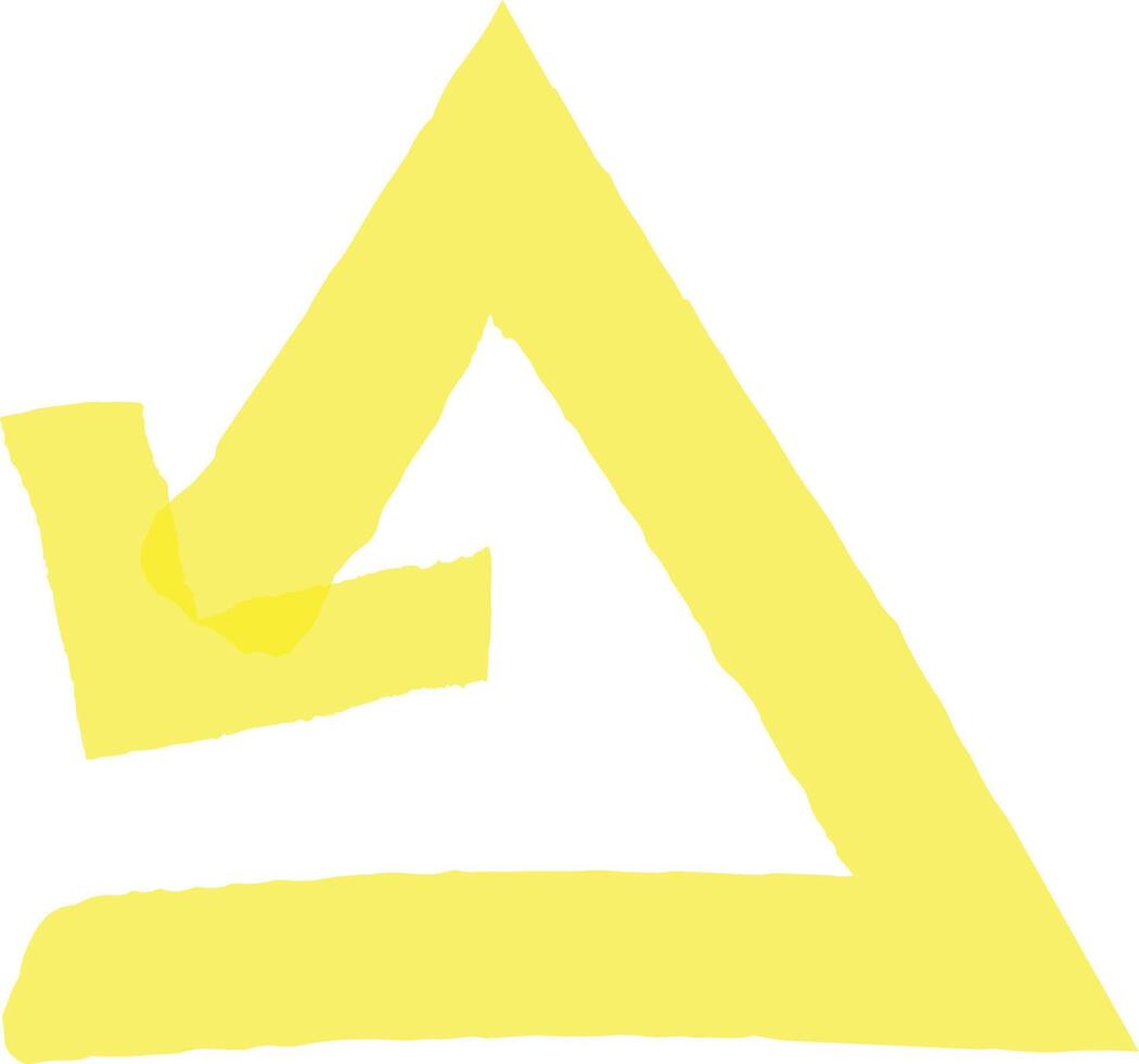 Yellow uneven abstract triangle and arrow pointing down over a horizontal stripe representing concepts like warning, danger, construction or attention, with copy space vector