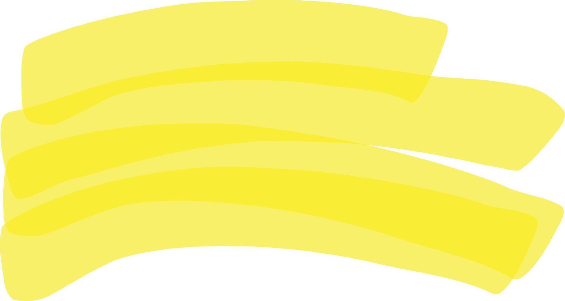 Three overlapping translucent brushstrokes in yellow create a simple yet vibrant abstract design, suitable for backgrounds or design elements vector