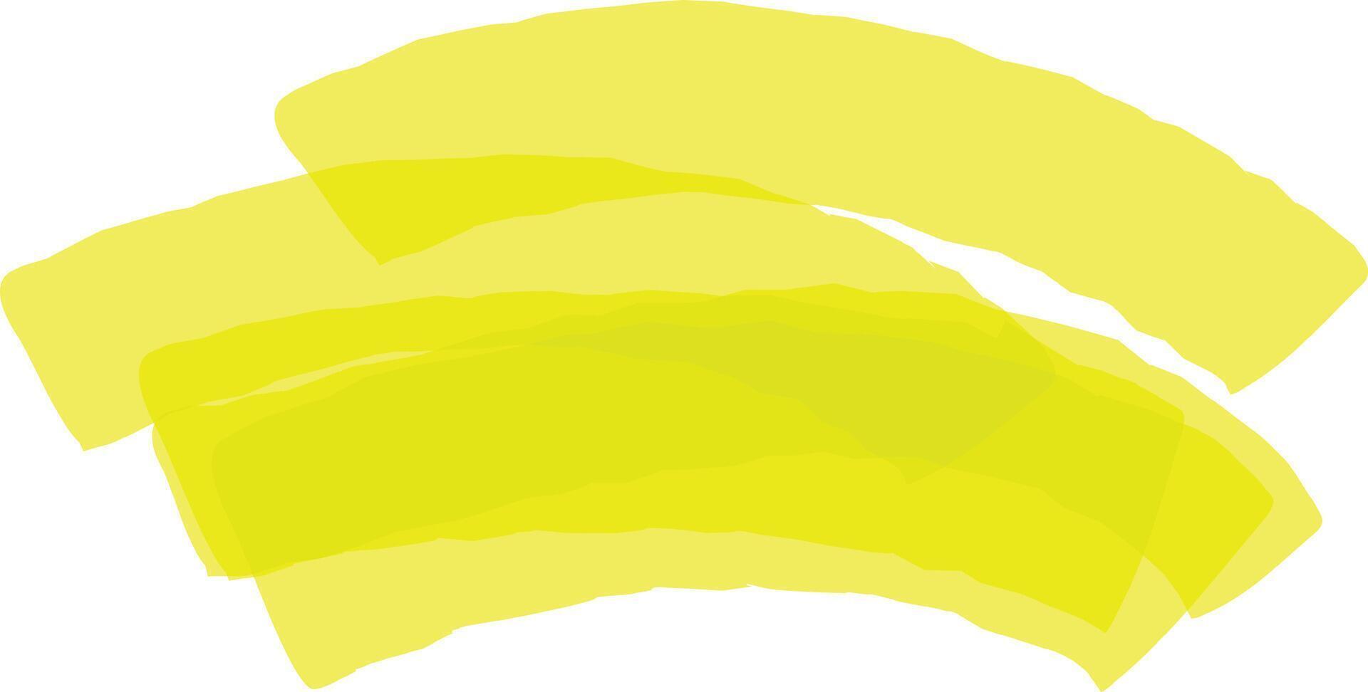 Three brushstrokes of neon yellow paint overlap, creating a vibrant and dynamic abstract design with a modern and artistic feel, suitable for various creative projects vector