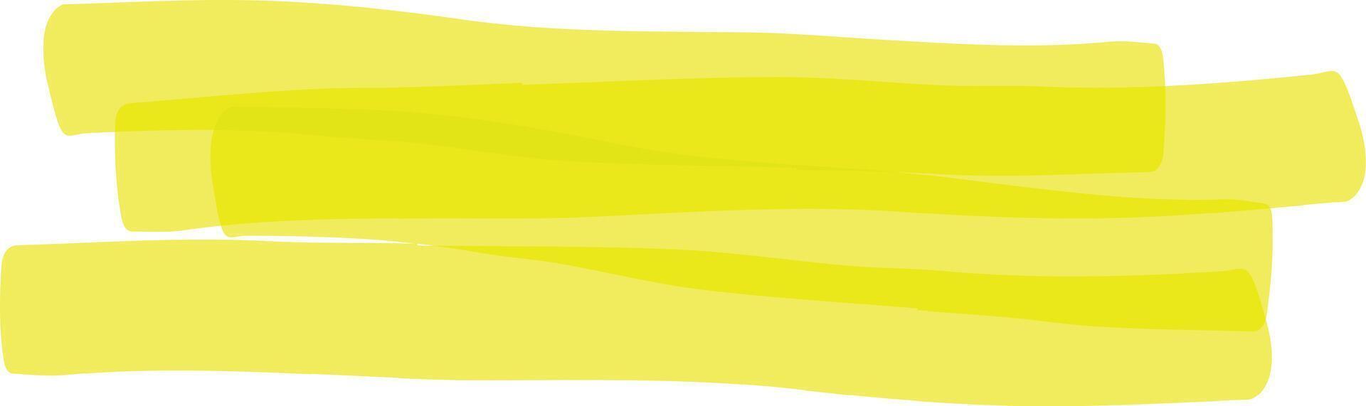 Three overlapping horizontal highlighter strokes in a vibrant yellow hue create a striking visual element against a clean white background, adding a pop of color and emphasis vector