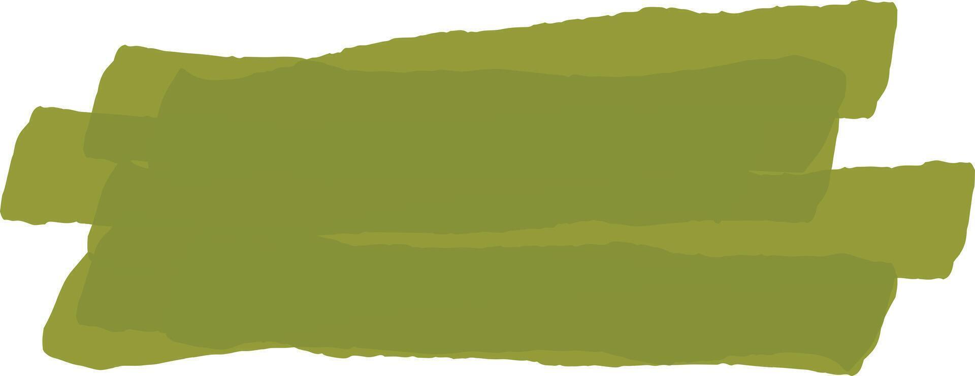 Three irregular, translucent green brushstrokes overlap, creating a textured, layered effect against a white background, suitable for various design applications vector
