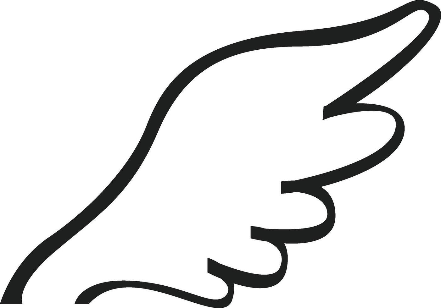 Minimalist illustration of a single wing pointing to the right, symbolizing freedom, flight, and spiritual ascension, suitable for various design purposes vector