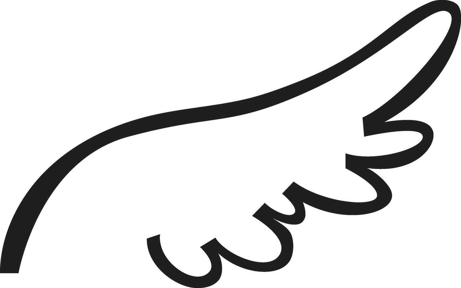 Minimalist illustration of a single wing flying, depicted with simple black lines on a white background, symbolizing freedom, flight, and spirituality vector