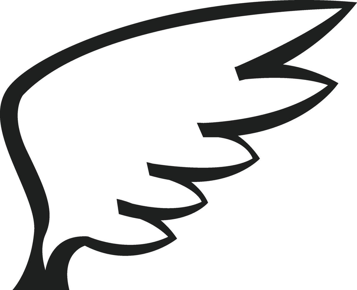 Simple black and white drawing of a stylized bird wing rising, representing freedom, elegance and lightness, ideal for logos and illustrations vector