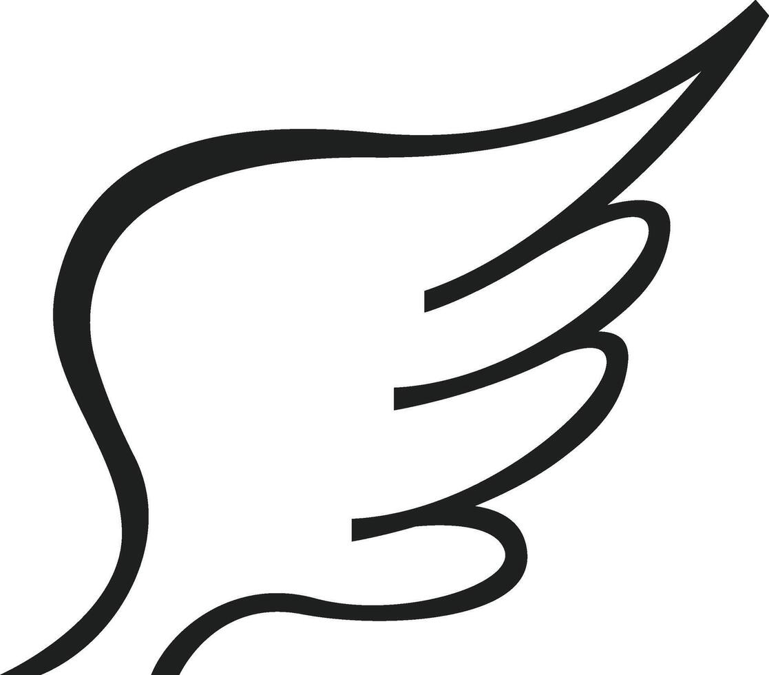 Minimalist illustration of a wing, symbolizing freedom, flight, and aspiration, drawn with clean lines on a white background, creating a sense of lightness and movement vector