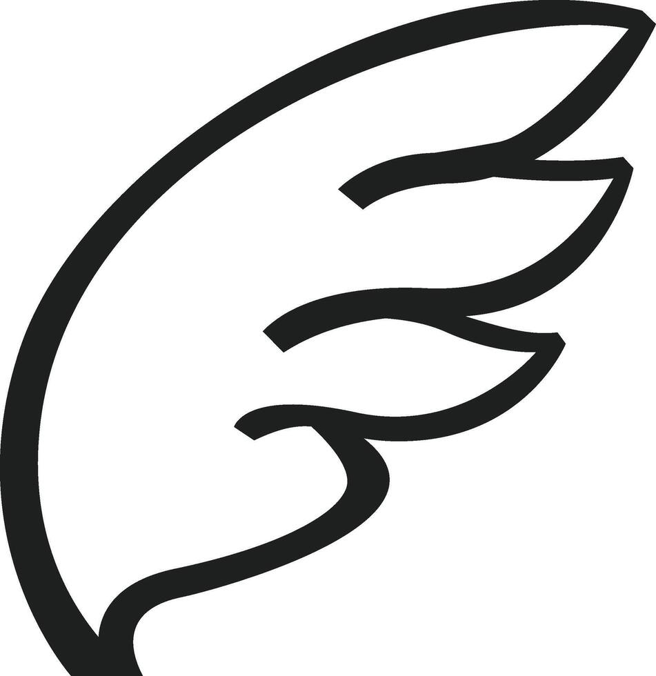 Simple black and white drawing of a stylized wing represents concepts like freedom, hope, travel, delivery and speed, suitable for logos and icons vector