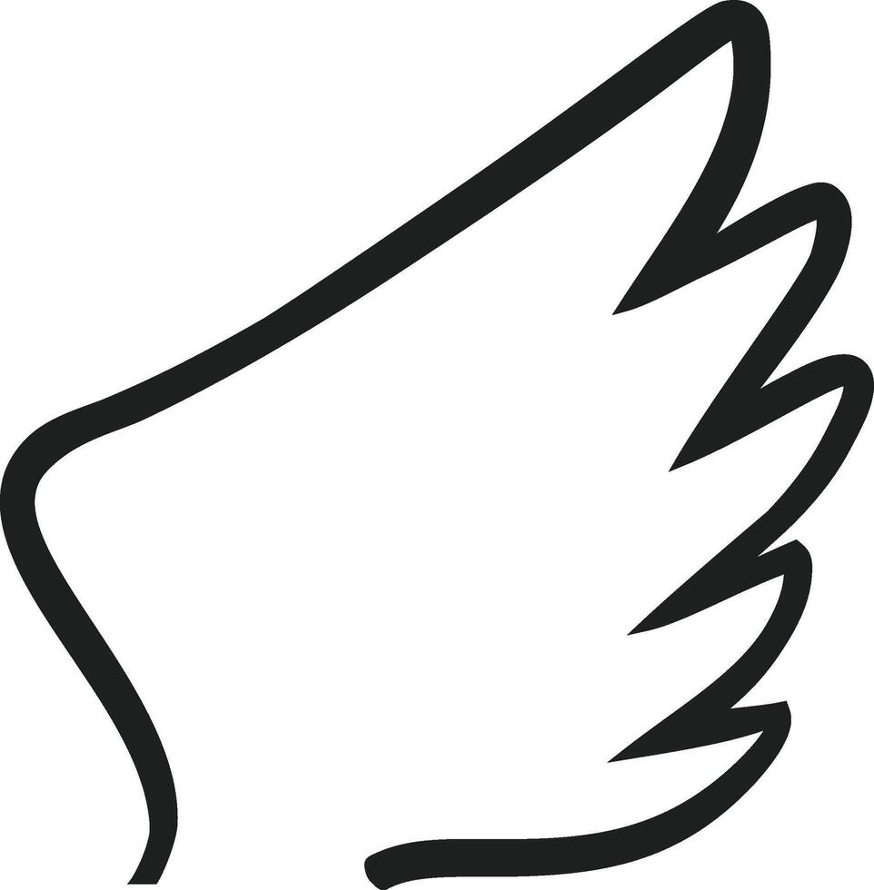 Single black wing rising gracefully, hand drawn illustration isolated on a white background, symbolizing freedom, flight, aspiration, and the spirit of hope and dreams vector