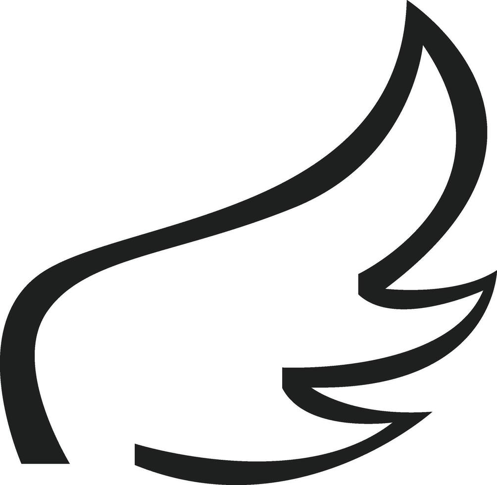 Simple black line drawing depicting a stylized bird wing rising dynamically against a white background, symbolizing freedom, flight, and the spirit of aspiration and hope vector