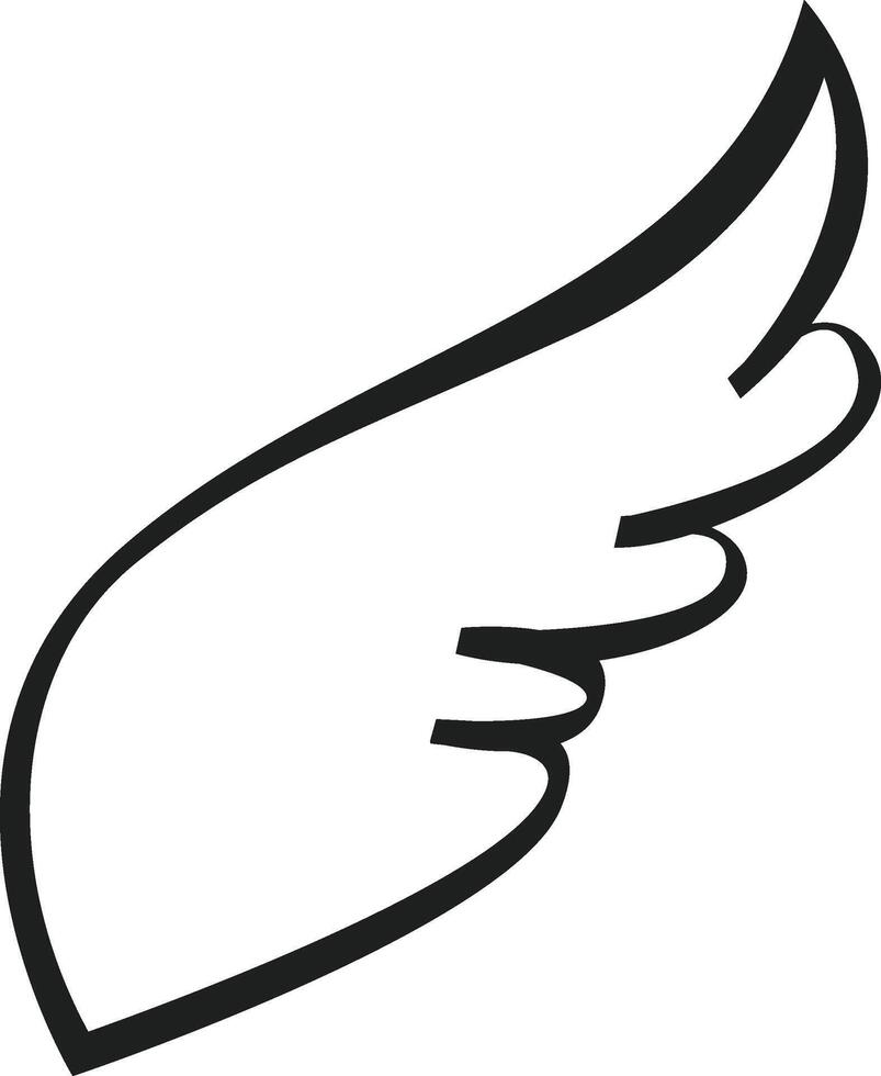 Minimalist line art drawing of a single wing, symbolizing flight, hope, and transcendence, conveying a sense of grace and elegance against a clean white background vector