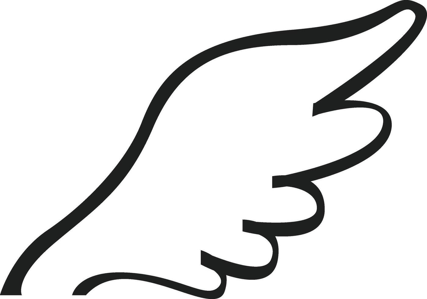 Minimalist illustration of a single wing symbolizing freedom, hope, and spiritual growth, ideal for design projects related to mythology, fantasy, and self improvement vector