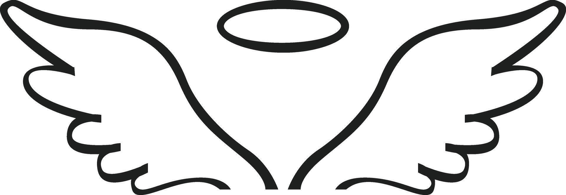 Simple line drawing representing angel wings and halo, conveying concepts of spirituality, purity, innocence, and divine presence, suitable for religious or spiritual contexts vector