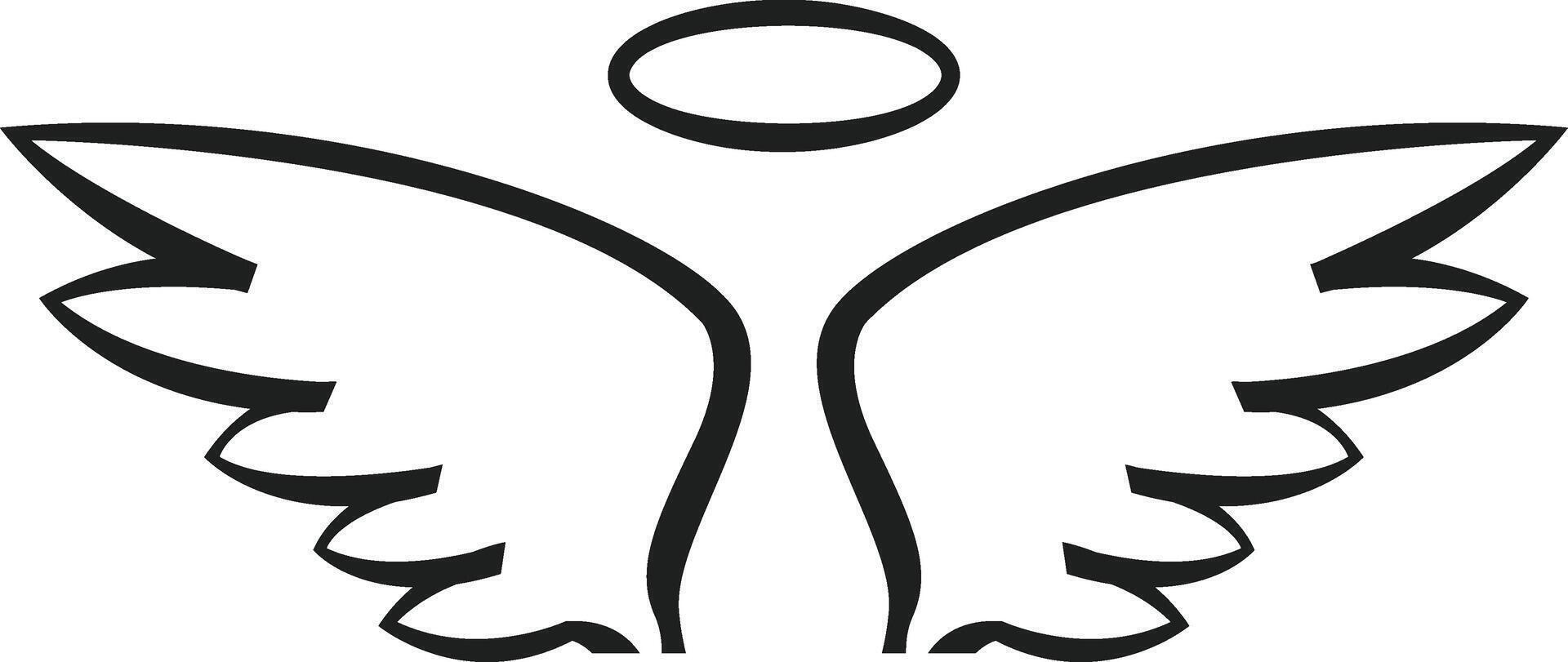 Elegant line art featuring angel wings and a halo, embodying spirituality and purity, perfect for designs related to faith and angelic themes vector