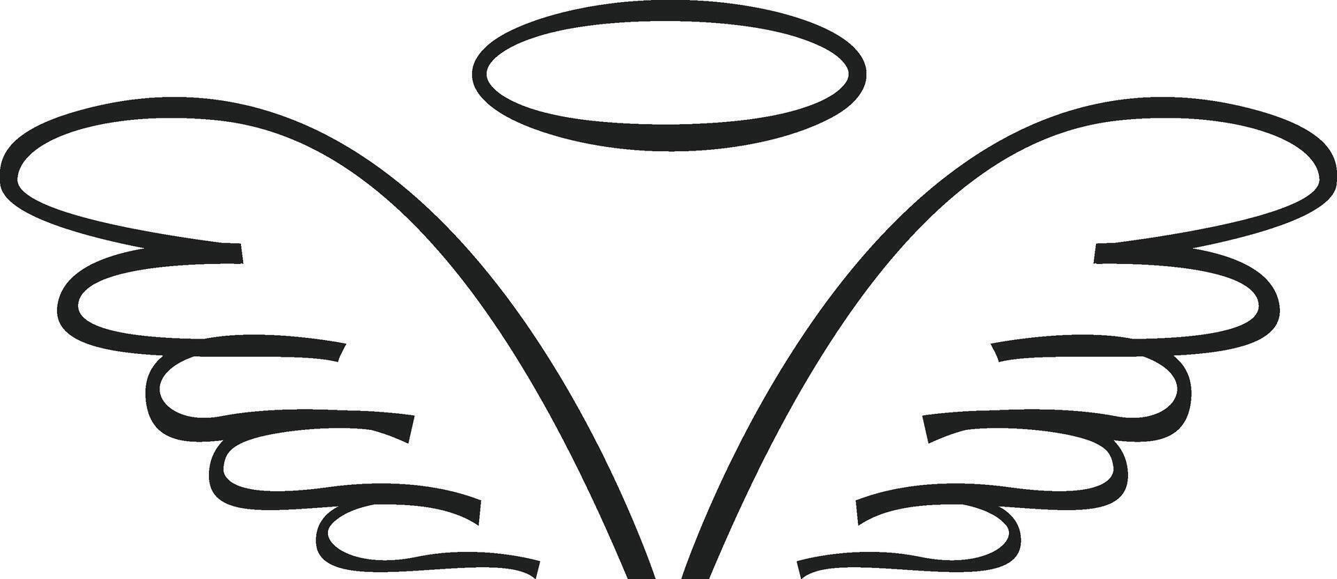 Elegant line art illustrating angel wings paired with a halo, embodying themes of spirituality, grace, and divine presence while evoking feelings of purity and hope vector