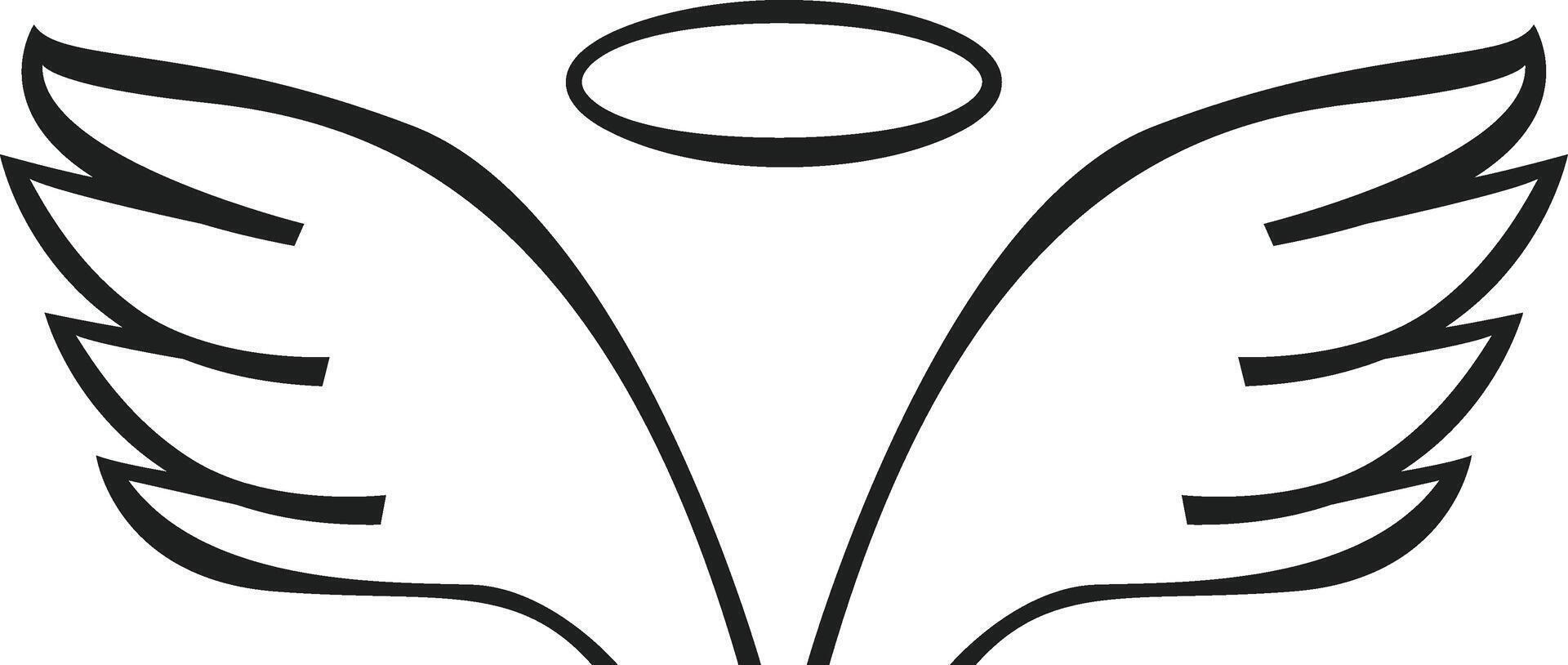 Simple black and white illustration representing angel wings and halo, conveying concepts of purity, spirituality, divine presence, and protection vector
