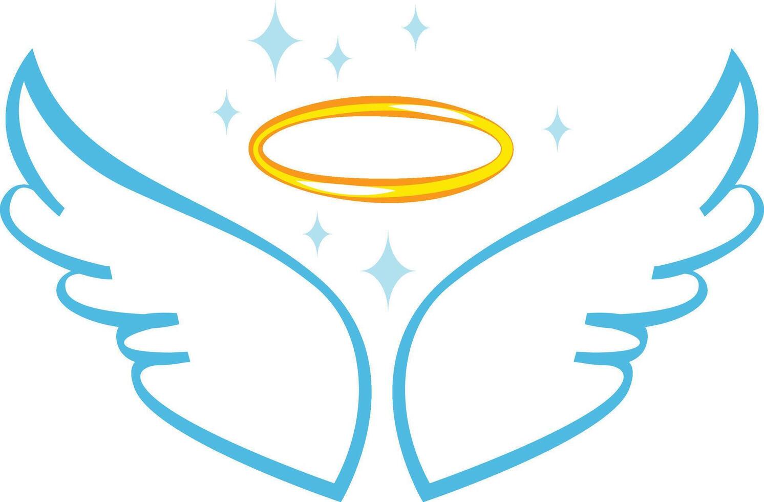 Cartoon drawing of angel wings and halo shining with sparkles representing spirituality, purity, and innocence, ideal for religious or spiritual projects vector