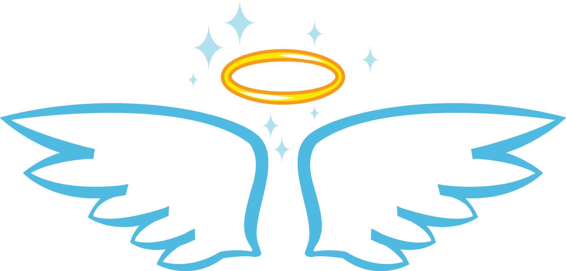 Cartoon depiction of angel wings and a halo radiating with bright sparkles, symbolizing purity, innocence, spirituality, love, hope, and unwavering faith vector