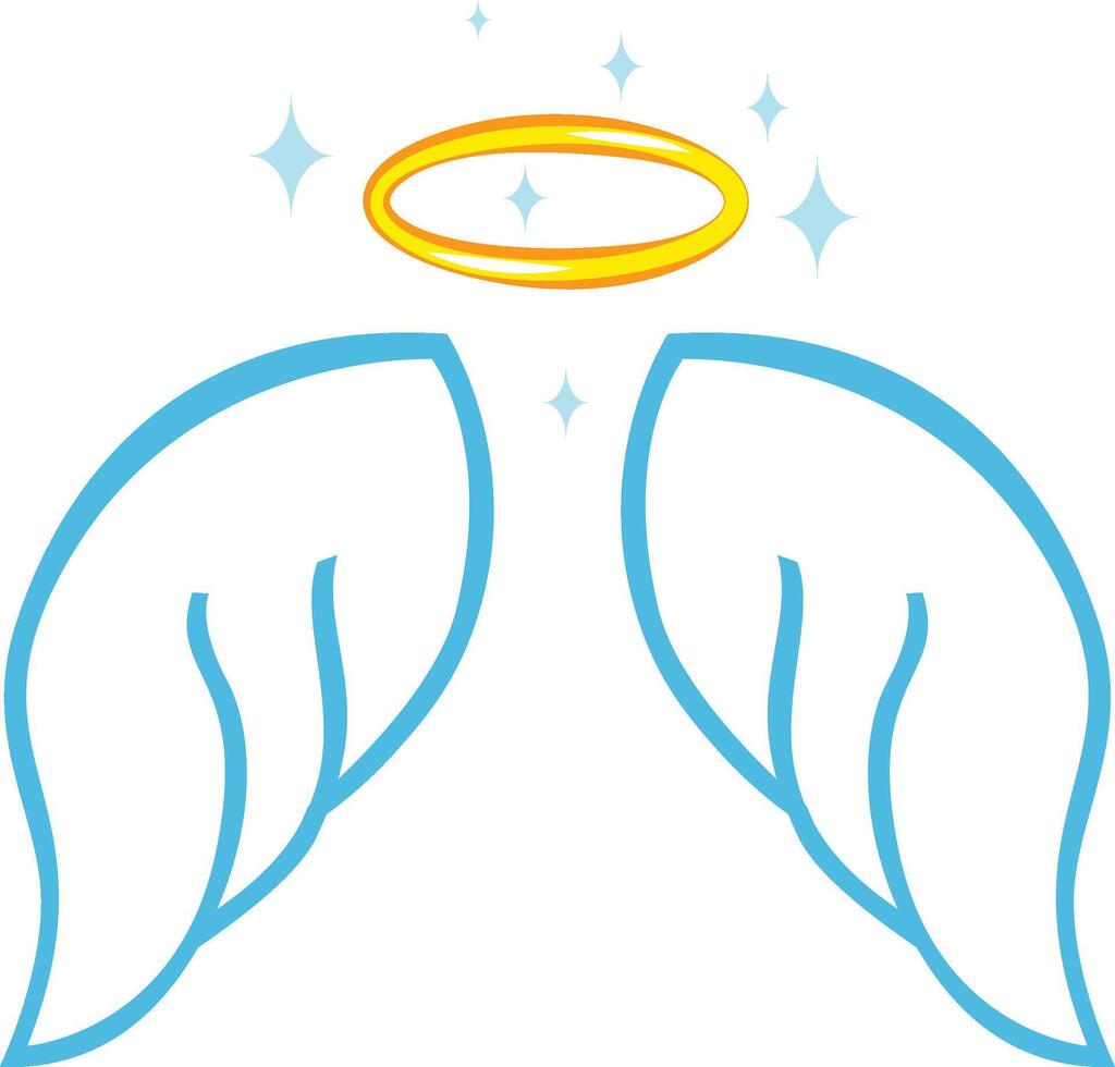 Cartoon drawing of angel wings and halo shining with bright sparkles representing purity, innocence, and spiritual grace, perfect for religious or celestial themes vector