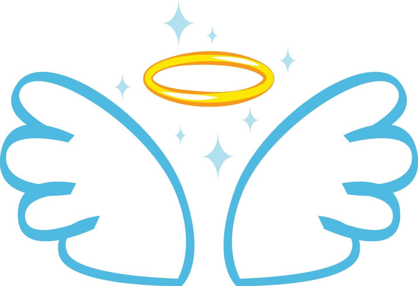 Cartoon drawing featuring angel wings and a halo radiating bright light, symbolizing purity, spirituality, and a divine presence in a serene and celestial atmosphere vector