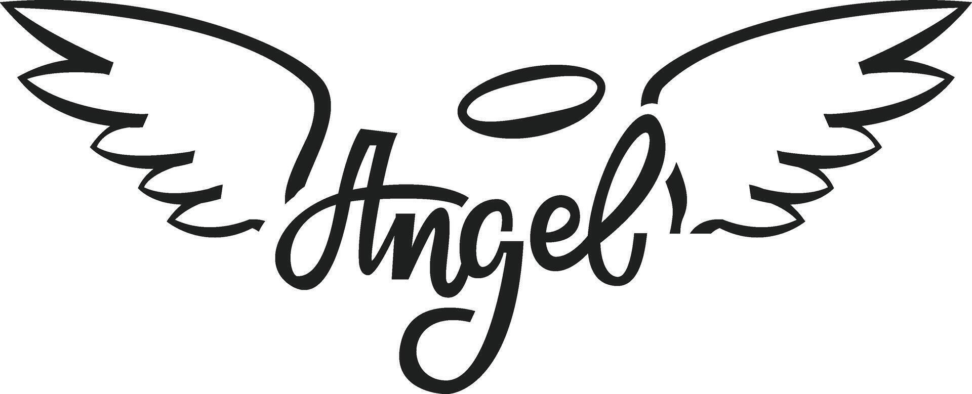 Soaring angel wings and a radiant halo combine with elegant lettering, forming a powerful symbol of spirituality, hope, and divine presence in a celestial landscape vector