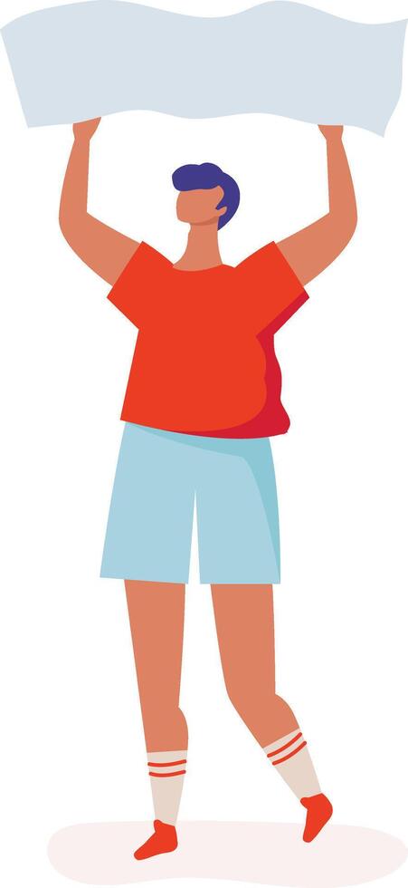 Activist holding blank banner protesting for equal rights, human rights, freedom of speech, democracy, political demonstration, and social activism vector