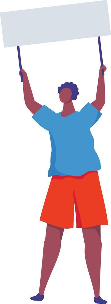 Young activist holding blank banner protesting for equal rights and freedom of speech, political demonstration, striking for changes, human rights and social issues concept vector
