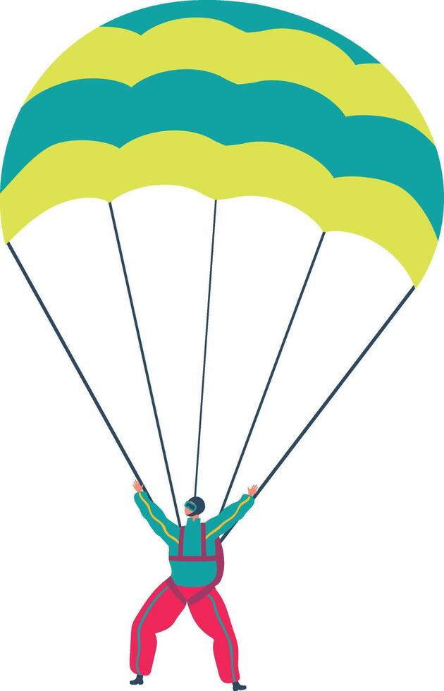 Skydiver is flying with open parachute, performing extreme sports and enjoying jump from airplane in sky, professional parachutist training, hobby and leisure activity vector