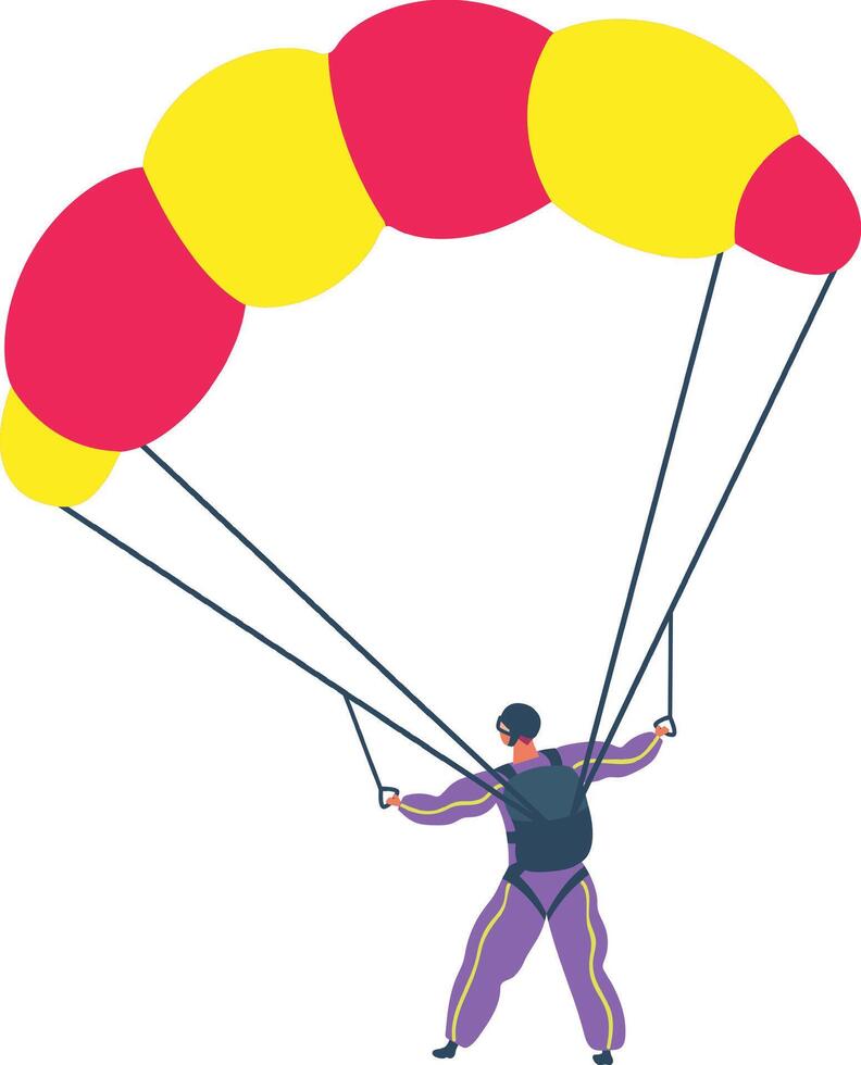 Skydiver wearing helmet and wingsuit controlling parachute after performing jump from airplane, extreme sport and leisure activity, active lifestyle concept vector