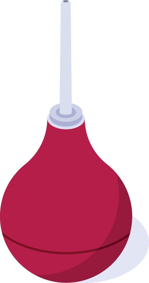 Isometric illustration representing a red rubber enema pear with a white tip, commonly used for medical procedures such as administering fluids or cleaning vector