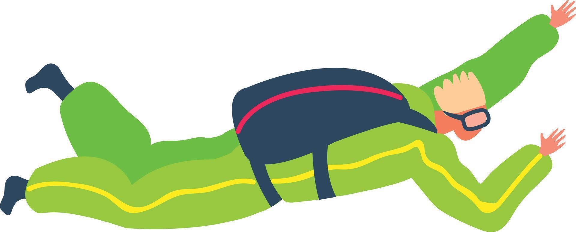 Skydiver in a wingsuit soaring through the air, experiencing the thrill of free fall while performing daring stunts. Embracing the excitement of extreme sports and adventure vector