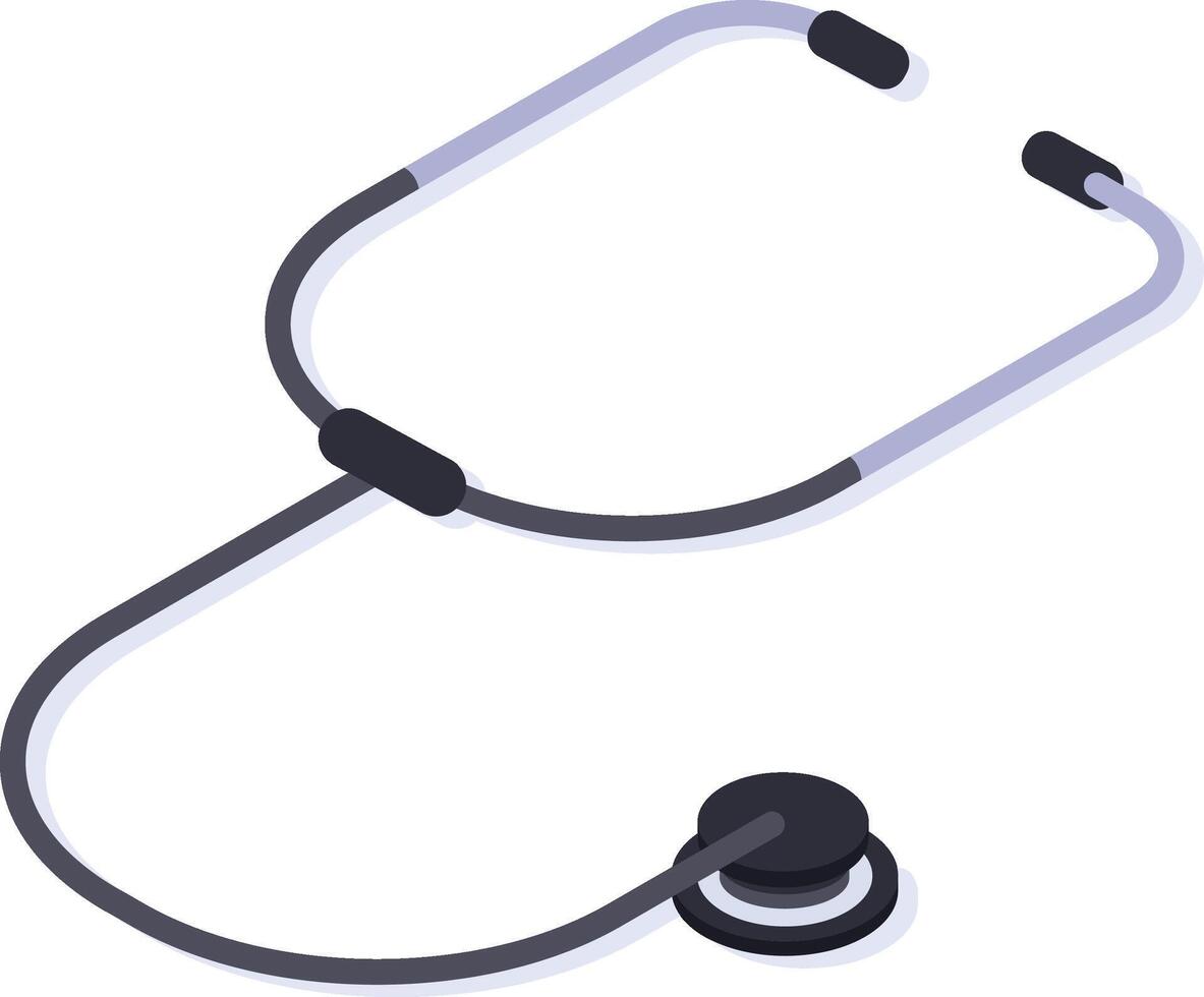 Medical instrument stethoscope laying on a white surface, useful for doctors and nurses for auscultating patients, in a modern isometric view vector