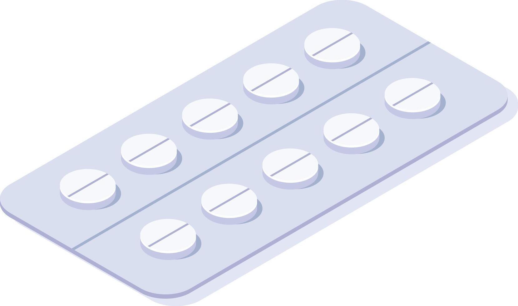 White round pills with dividing lines arranged in a blister pack, creating a simple yet effective representation of medication and healthcare vector