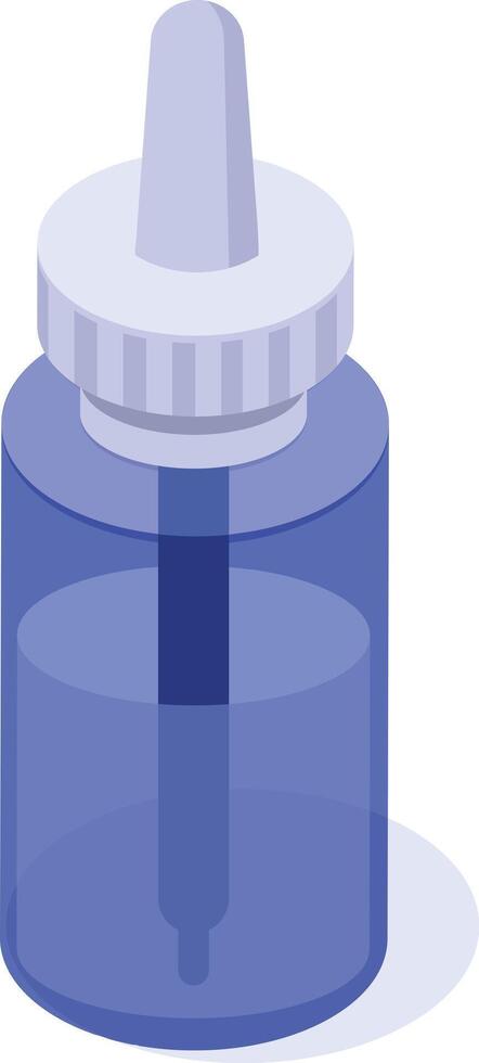 Blue medical bottle with dropper containing liquid medicine, isolated on white background, isometric view perfect for healthcare and pharmaceutical projects vector
