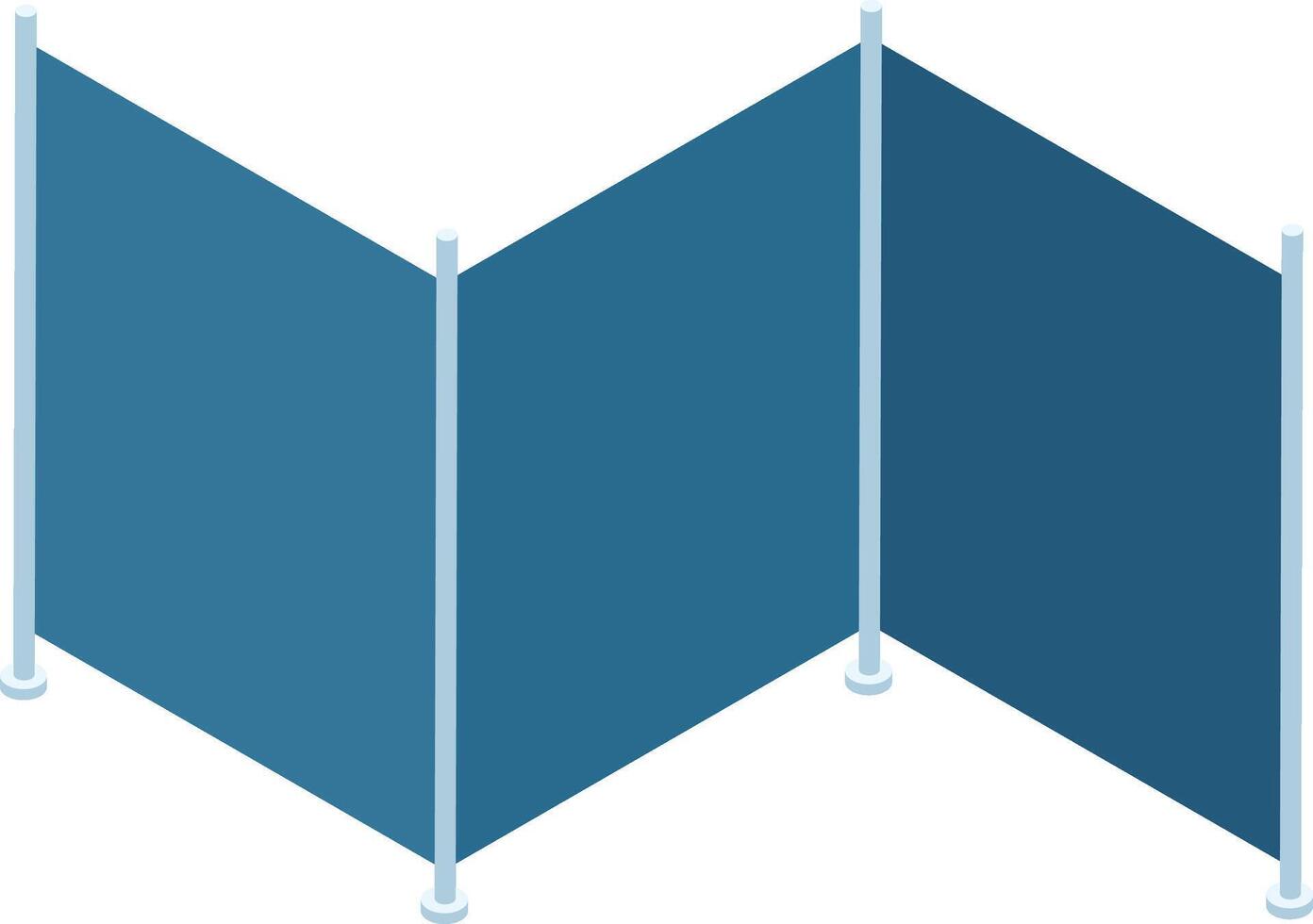 Isometric view of a portable partition wall dividing a room, providing privacy and creating separate working areas in an office or other professional setting vector