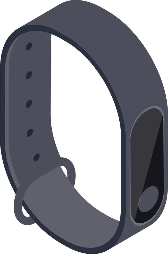 Modern smart wristband with dark gray silicone strap and blank screen, wearable technology for fitness tracking and notifications, isometric view vector